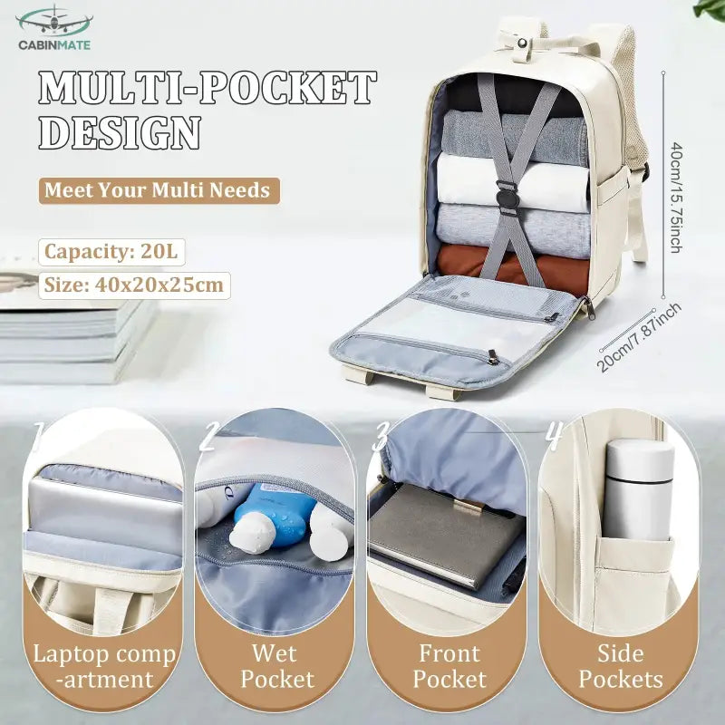 Bagage Cabine 40x20x25 Sac à Dos de Voyage
