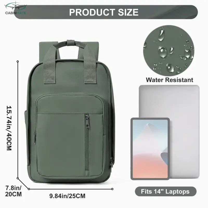 Bagage Cabine 40x20x25 Sac à Dos de Voyage Vert